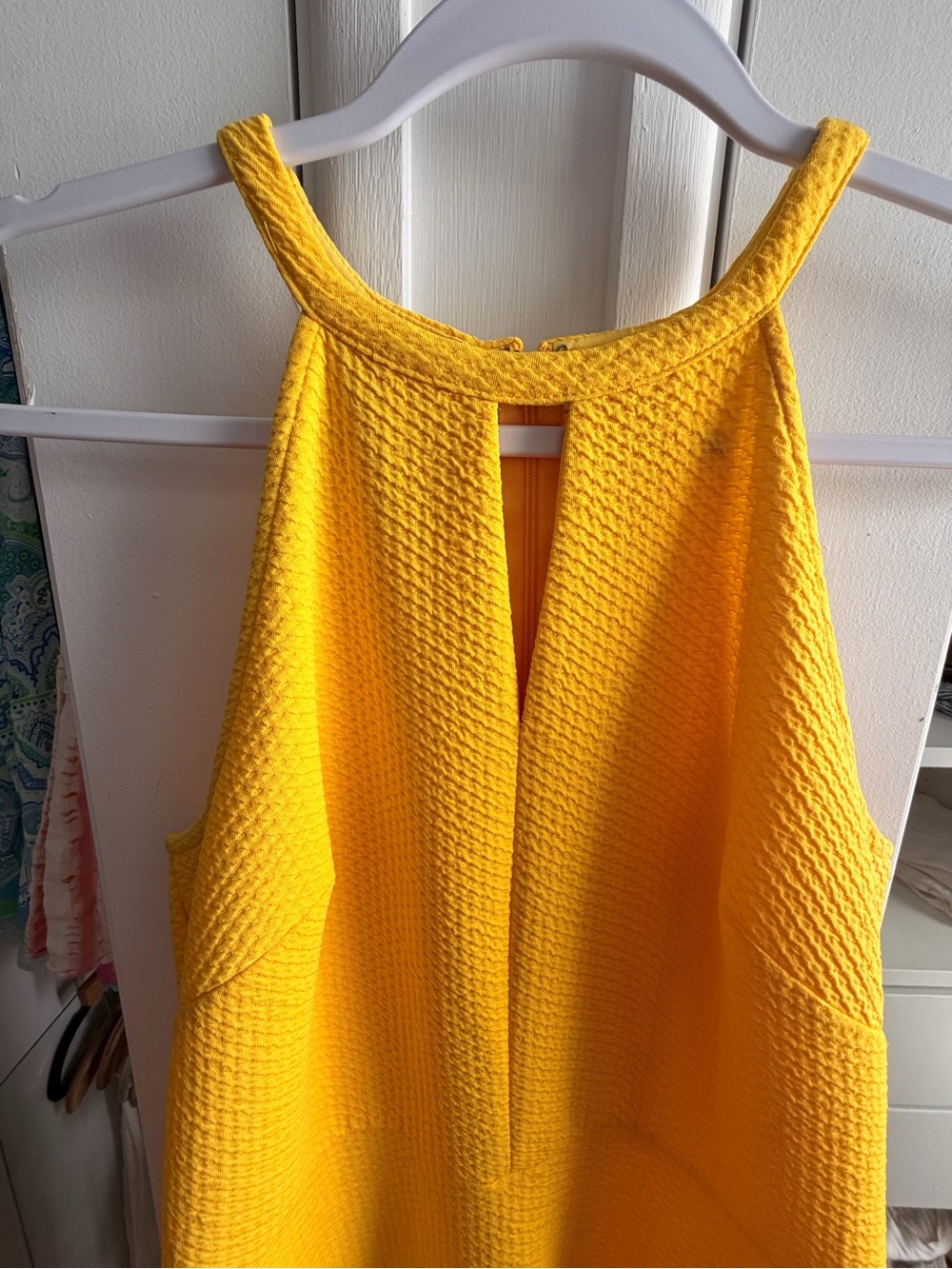 London Times Bright Yellow Textured Mini Dress